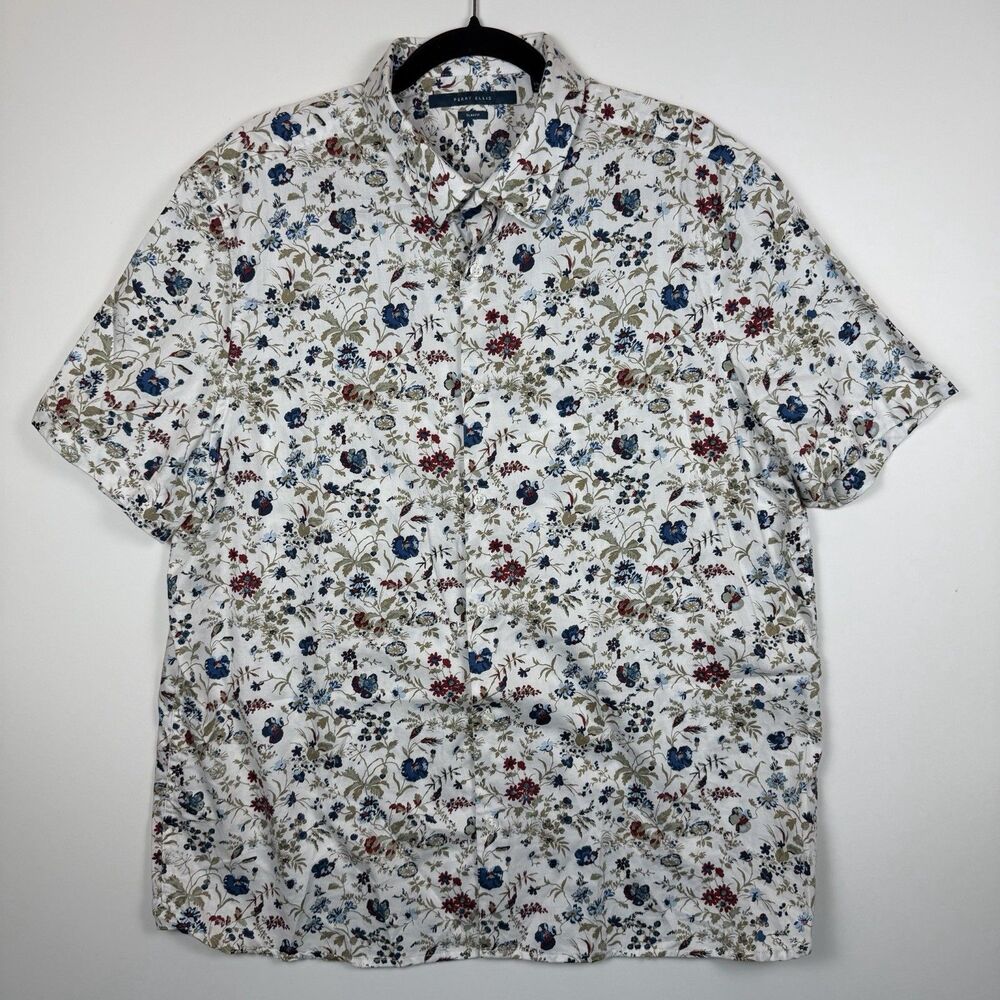 Perry Ellis Mens Floral Print Short Sleeve Button-Up Shirt XXL Cotton Casual